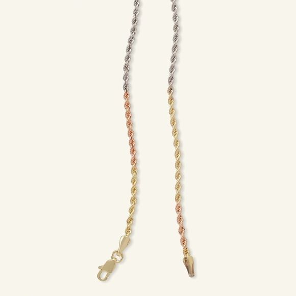 NWT!! 016 Gauge 14k Tri-color Gold Rope Chain Necklace 20” - Picture 2 of 4